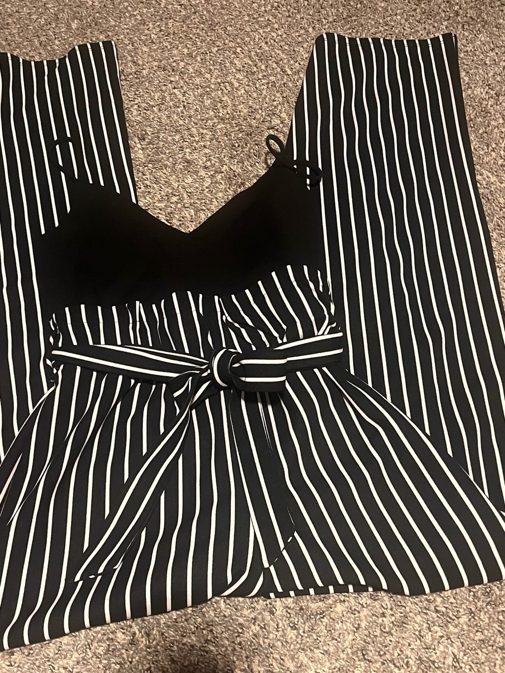 Windsor Black and White Striped Belted Jumpsuit